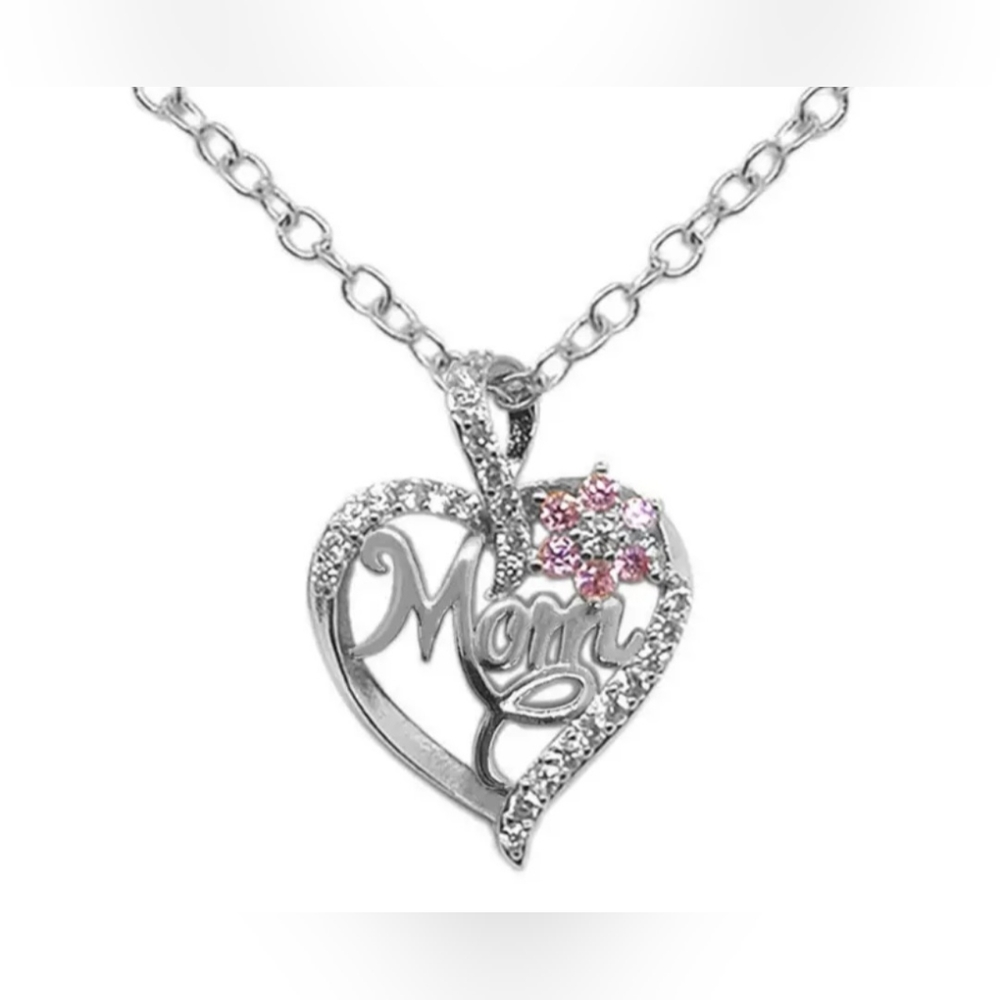 Elegant Heart Flower Mom Pendant & Necklace